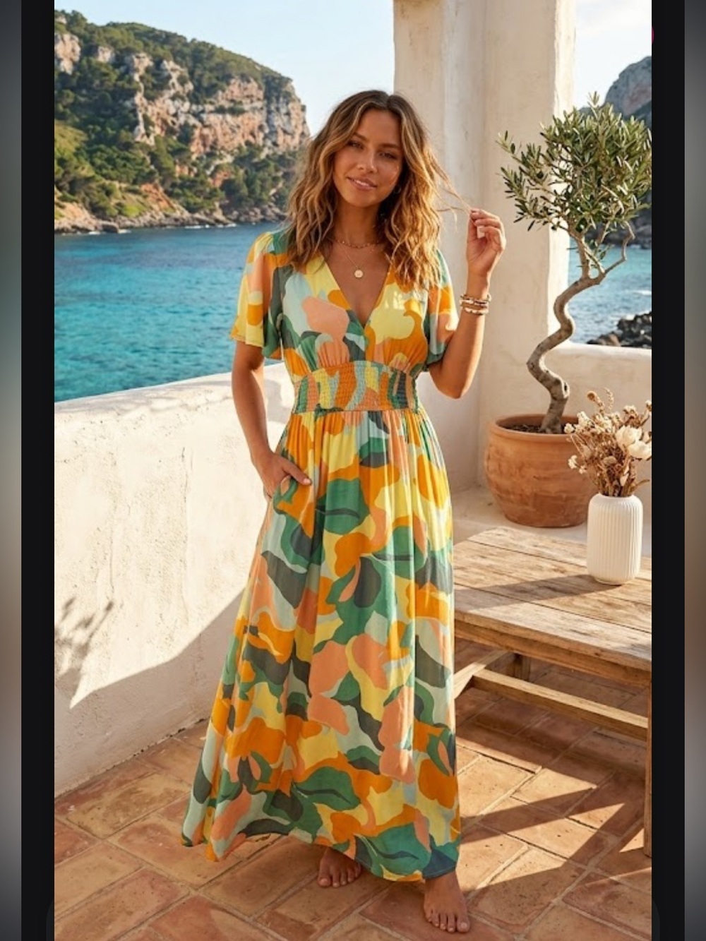 Abel the label Sunset Abstract Maxi Dress in Yellow & Green